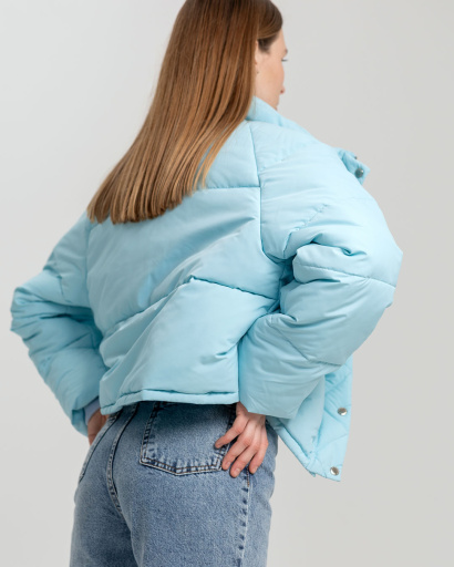 Демісезонна блакитна куртка oversize 55738, Колір: Блакитний, Розмір: XS, зображення 6