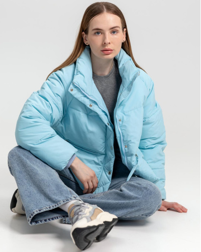 Демісезонна блакитна куртка oversize 55738, Колір: Блакитний, Розмір: XS, зображення 7