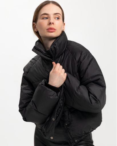 Демісезонна чорна куртка oversize 55740, Колір: Чорний, Розмір: XS, зображення 5