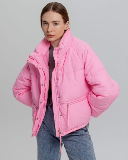Демісезонна рожева куртка oversize 55741, Колір: Рожевий, Розмір: S, зображення 2
