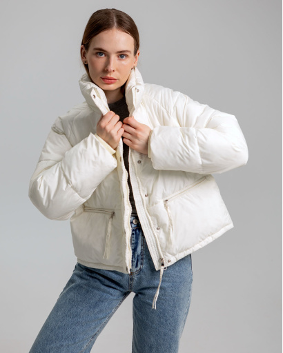 Демисезонная молочная куртка oversize 55742, Цвет: Молочний, Размер: S, изображение 2