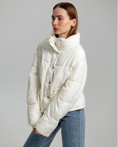Демисезонная молочная куртка oversize 55742, Цвет: Молочний, Размер: S, изображение 4