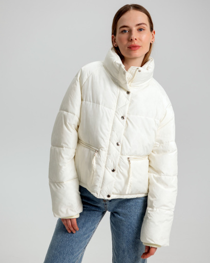 Демисезонная молочная куртка oversize 55742, Цвет: Молочний, Размер: S, изображение 5