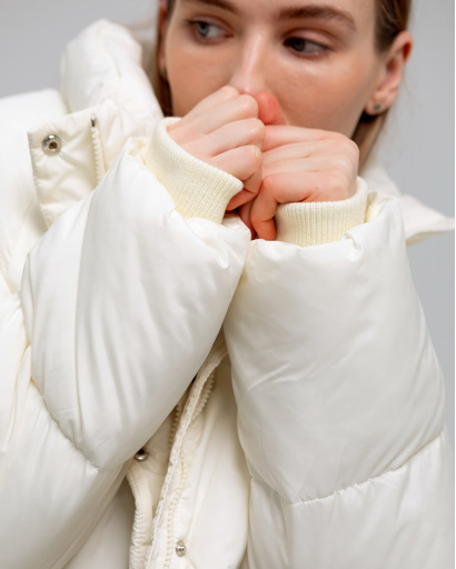 Демисезонная молочная куртка oversize 55742, Цвет: Молочний, Размер: S, изображение 8