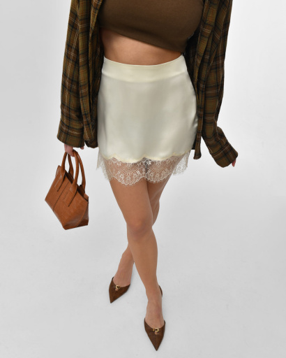 Спідниця жіноча міні шовкова з мереживом Rica Rossa RR-32007-31 58116, Колір: Молочний, Розмір: XS, зображення 5