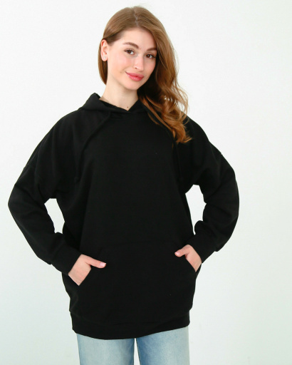 Жіноче чорне худі оверсайз 38150, Колір: Чорний, Розмір: S, зображення 2