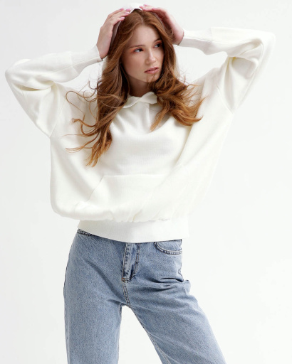 В'язаний білий худі оверсайз 55783, Колір: Білий, Розмір: ONE SIZE, зображення 2