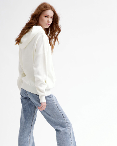 В'язаний білий худі оверсайз 55783, Колір: Білий, Розмір: ONE SIZE, зображення 4