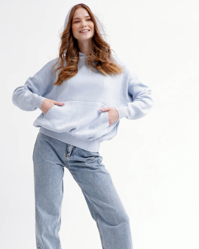 В'язаний блакитний худі оверсайз 55784, Колір: Блакитний, Розмір: ONE SIZE, зображення 3