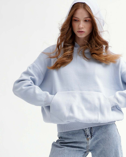 В'язаний блакитний худі оверсайз 55784, Колір: Блакитний, Розмір: ONE SIZE, зображення 4