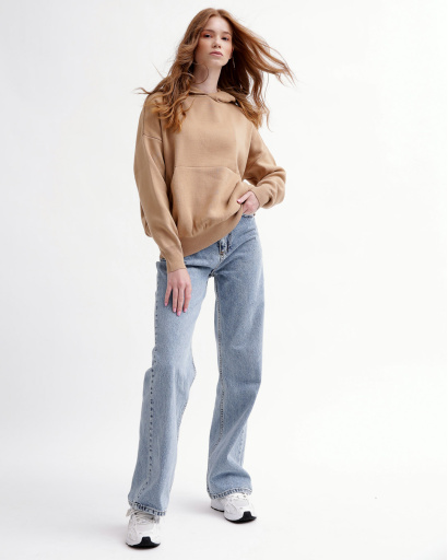 Вязаный коричневый худи оверсайз 55785, Цвет: Коричневый, Размер: ONE SIZE, изображение 2