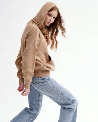 Вязаный коричневый худи оверсайз 55785, Цвет: Коричневый, Размер: ONE SIZE, изображение 5