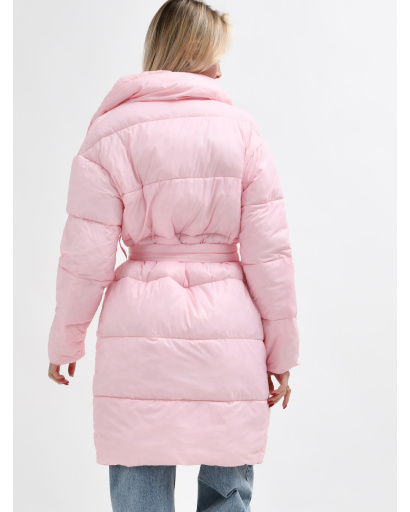 Стьобана куртка-пальто з поясом, колір яскраво-рожевий 55451, Колір: Світло-рожевий, Розмір: S, зображення 3