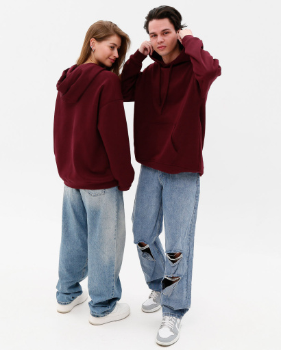 Худі oversize унісекс (чоловічий/жіночий), бургунді 55807, Колір: Бургунді, Розмір: S, зображення 3