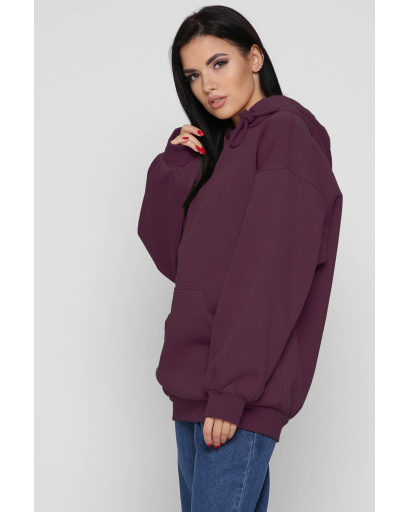 Жіночий худ марсалаі oversize на флісі 38736, Колір: Бургунді, Розмір: XS, зображення 2