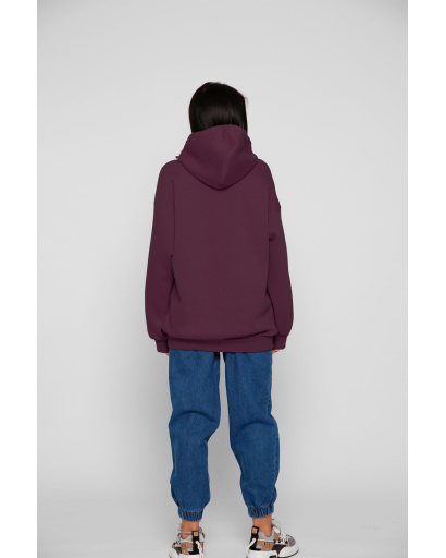 Жіночий худ марсалаі oversize на флісі 38736, Колір: Бургунді, Розмір: XS, зображення 3