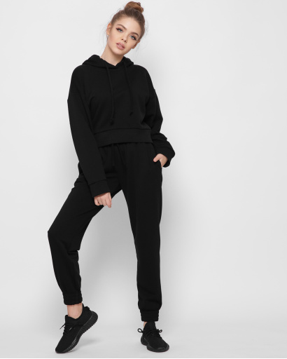 Короткое худи оверсайз с капюшоном 41793, Цвет: Черный, Размер: XS, изображение 2