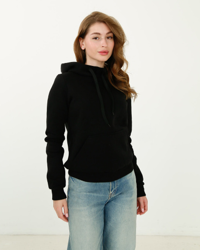 Женское черное худи с капюшоном 30464, Цвет: Черный, Размер: XS, изображение 2