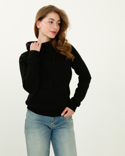 Женское черное худи с капюшоном 30464, Цвет: Черный, Размер: XS, изображение 4