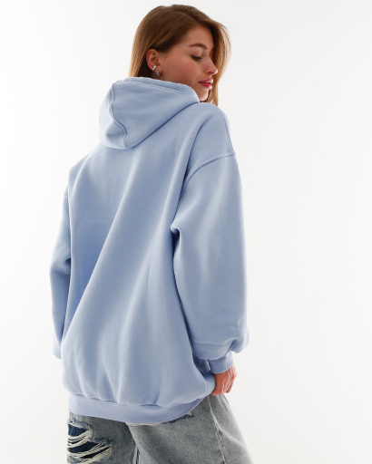 Женский голубой худи оверсайз на флисе 53322, Цвет: Голубой, Размер: L, изображение 4