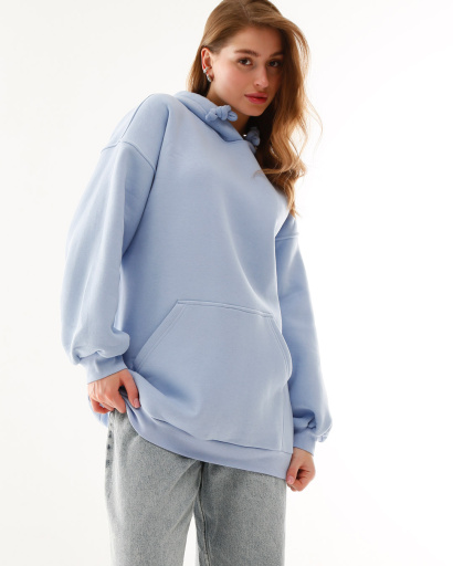 Женский голубой худи оверсайз на флисе 53322, Цвет: Голубой, Размер: L, изображение 3