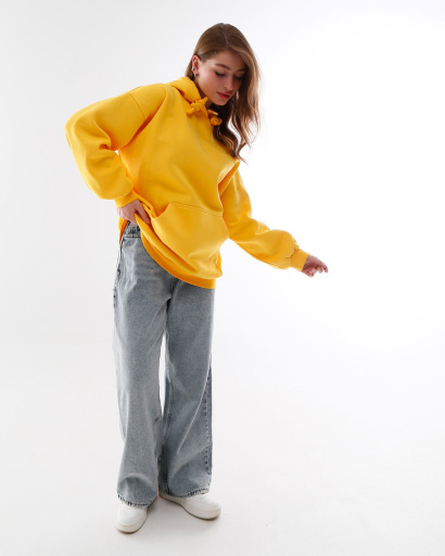 Женский желтый худи оверсайз на флисе 53323, Цвет: Жёлтый, Размер: XS, изображение 3