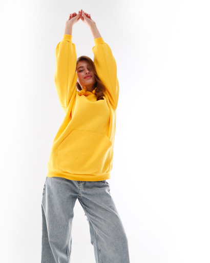 Женский желтый худи оверсайз на флисе 53323, Цвет: Жёлтый, Размер: XS, изображение 4