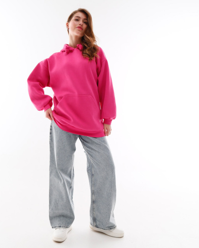 Женский худи оверсайз малина на флисе 53324, Цвет: Малина, Размер: XS, изображение 4
