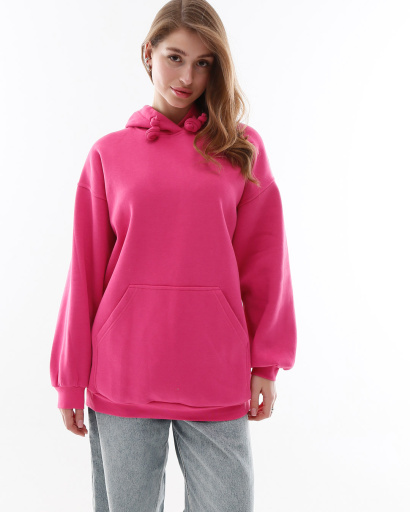 Женский худи оверсайз малина на флисе 53324, Цвет: Малина, Размер: XS, изображение 2