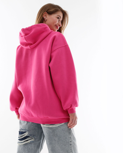 Женский худи оверсайз малина на флисе 53324, Цвет: Малина, Размер: XS, изображение 3