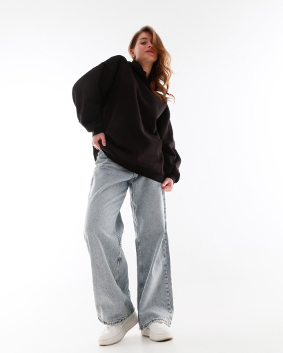 Женский черный худи оверсайз на флисе 53327, Цвет: Черный, Размер: XS, изображение 5