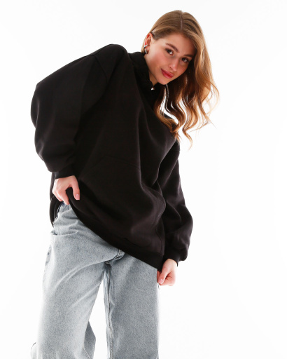 Женский черный худи оверсайз на флисе 53327, Цвет: Черный, Размер: XS, изображение 6