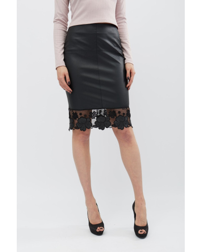 Юбка женская из экокожи с кружевом Carica UB-3232-8 58091, Цвет: Черный, Размер: XS, изображение 2
