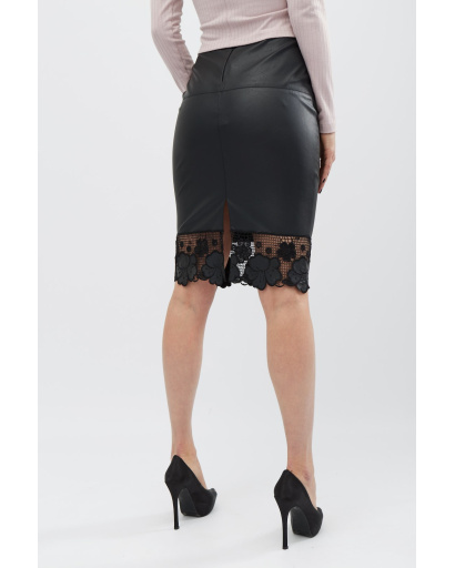 Юбка женская из экокожи с кружевом Carica UB-3232-8 58091, Цвет: Черный, Размер: XS, изображение 3