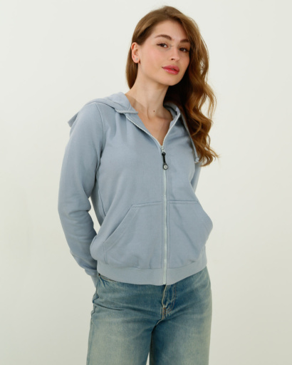 Женская спортивная кофта на молнии, серо-голубой 31707, Цвет: Голубой, Размер: XS, изображение 4