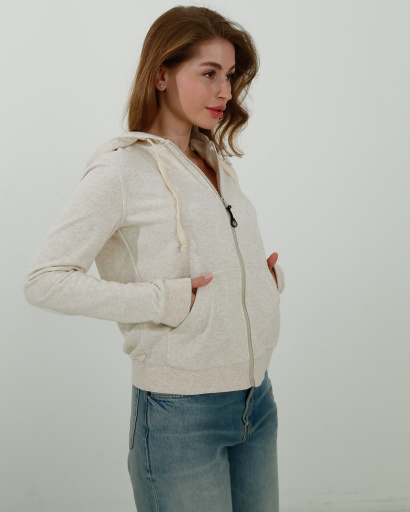 Жіноча спортивна кофта на блискавці, бежевий 31708, Колір: Бежевий, Розмір: XS, зображення 2