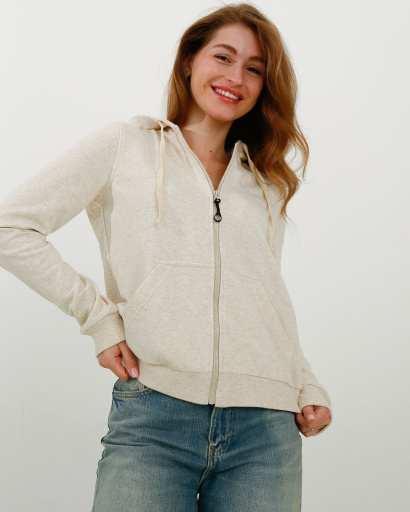 Жіноча спортивна кофта на блискавці, бежевий 31708, Колір: Бежевий, Розмір: XS, зображення 3