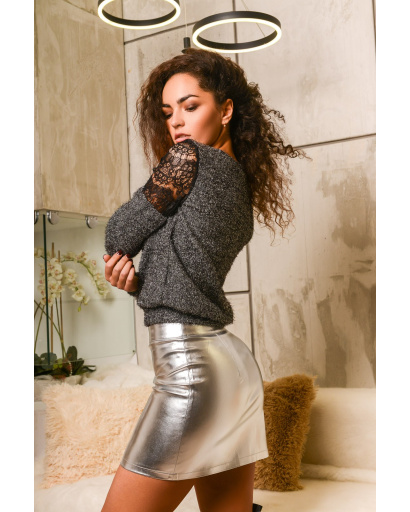 Юбка женская из экокожи на молнии Carica UB-3051-20 58072, Цвет: Серебрянный, Размер: XS, изображение 2