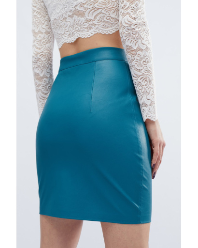 Спідниця жіноча міді облягаюча з екошкіри Carica UB-3237-18 58096, Колір: Морська хвиля, Розмір: S, зображення 4