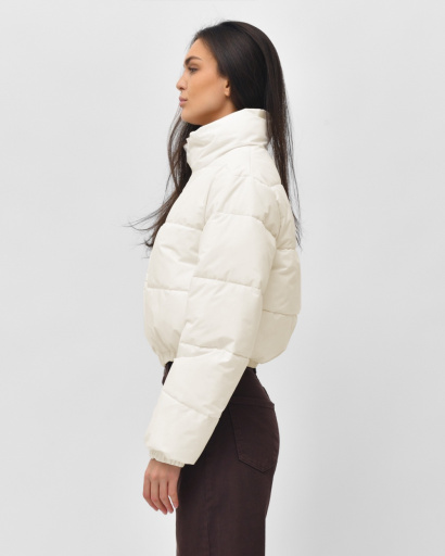 Коротка демісезонна куртка кольору молоко 55883, Колір: Молочний, Розмір: XS, зображення 3
