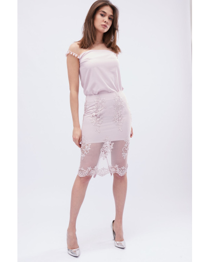 Спідниця жіноча міді мереживна Carica UB-3240-25 58101, Колір: Пудровий, Розмір: XS, зображення 2