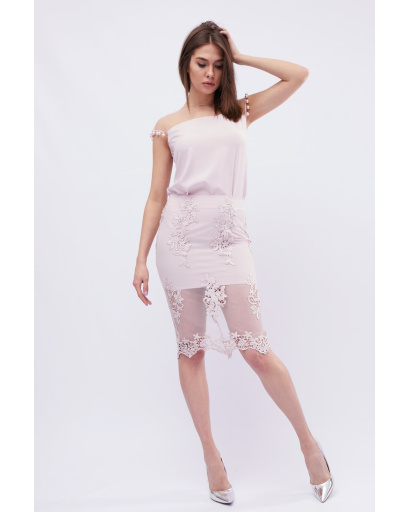 Спідниця жіноча міді мереживна Carica UB-3240-25 58101, Колір: Пудровий, Розмір: XS, зображення 3