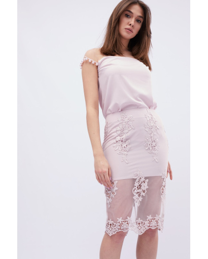 Спідниця жіноча міді мереживна Carica UB-3240-25 58101, Колір: Пудровий, Розмір: XS, зображення 4