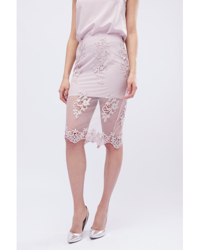Спідниця жіноча міді мереживна Carica UB-3240-25 58101, Колір: Пудровий, Розмір: XS, зображення 6