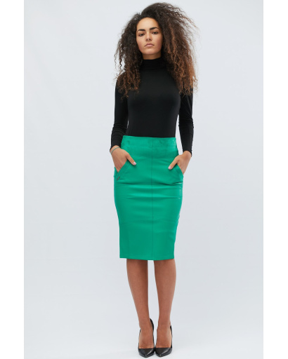 Спідниця жіноча з екошкіри міді з розрізом Carica UB-3031-12 58064, Колір: Зелений, Розмір: XS, зображення 2