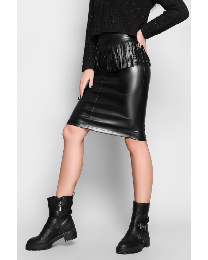 Спідниця жіноча з екошкіри з бахромою Carica UB-3033-8 58066, Колір: Чорний, Розмір: XS, зображення 2