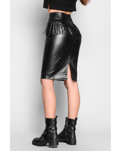 Спідниця жіноча з екошкіри з бахромою Carica UB-3033-8 58066, Колір: Чорний, Розмір: XS, зображення 4