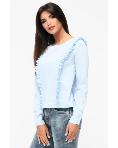 Женская блуза с рюшами 34160, Цвет: Голубой, Размер: XS, изображение 2